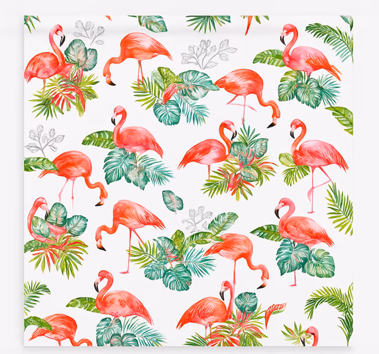 Flamingo tropikal deseni mutfak stor perde - TenStickers
