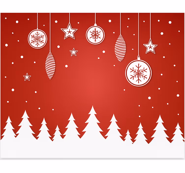 Kırmızı noel ağaçları oturma odası stor perde - TenStickers