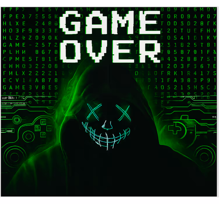 Maskeli hacklenmiş game over geek desenli stor perde - TenStickers