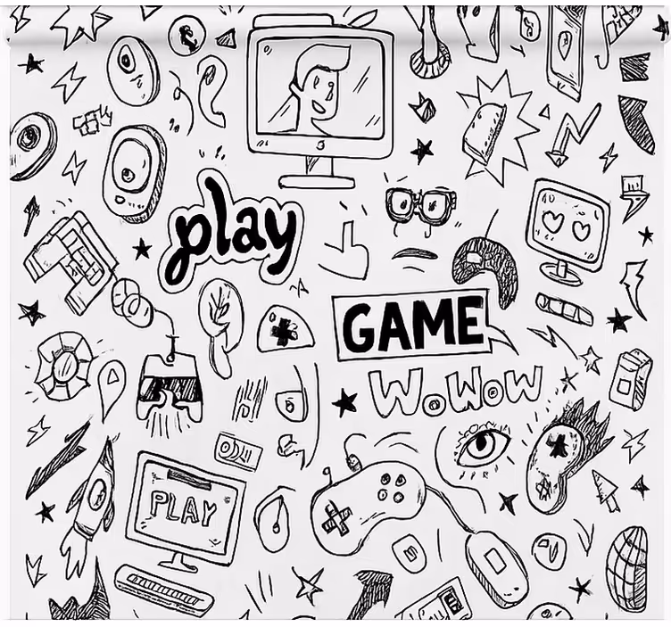 Siyah beyaz oyun tasarımı geek desenli stor perde - TenStickers