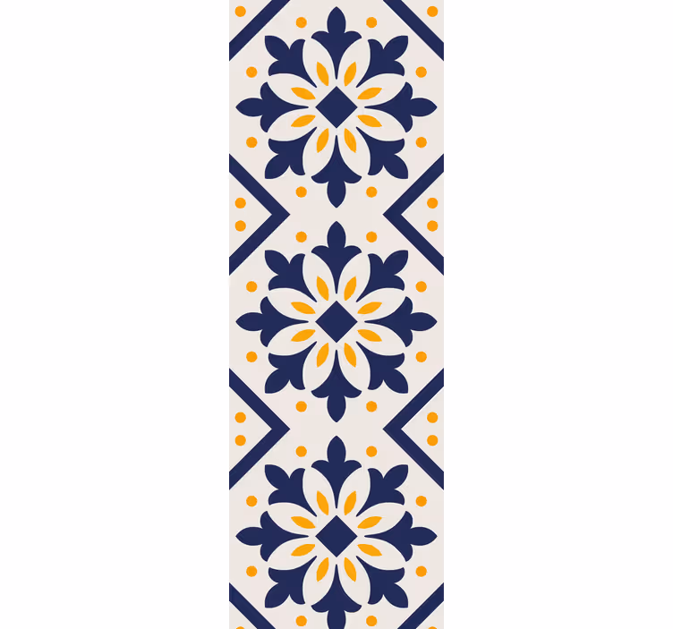 Mutfak stor perde - canlı sarı portekiz deseniyle mavi - TenStickers