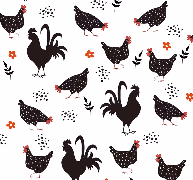 Mutfak stor perde tavuk deseni siyah beyaz - TenStickers
