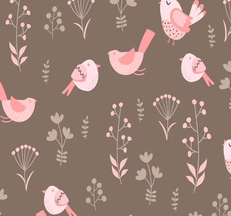 Yemek odası stor perde vintage pembe kuşlar - TenStickers