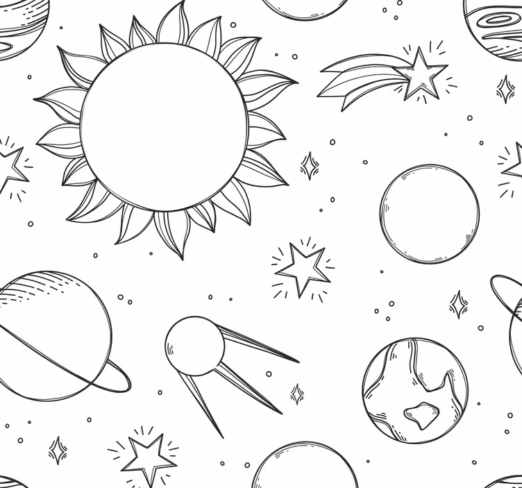 Çocuk odası stor perde uzay doodle - TenStickers
