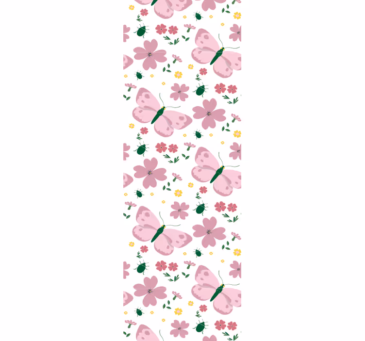 Çocuk odası stor perde pembe çiçek ve kelebek deseni - TenStickers