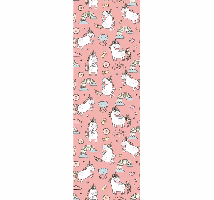 Çocuk odası stor perde pembe tek boynuzlar ve gökkuşakları - TenStickers