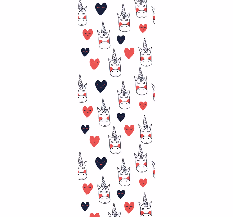 Çocuk odası stor perde kalp desenli unicorn - TenStickers