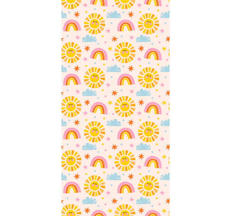 Çocuk odası stor perde pembe gökkuşağı deseni - TenStickers