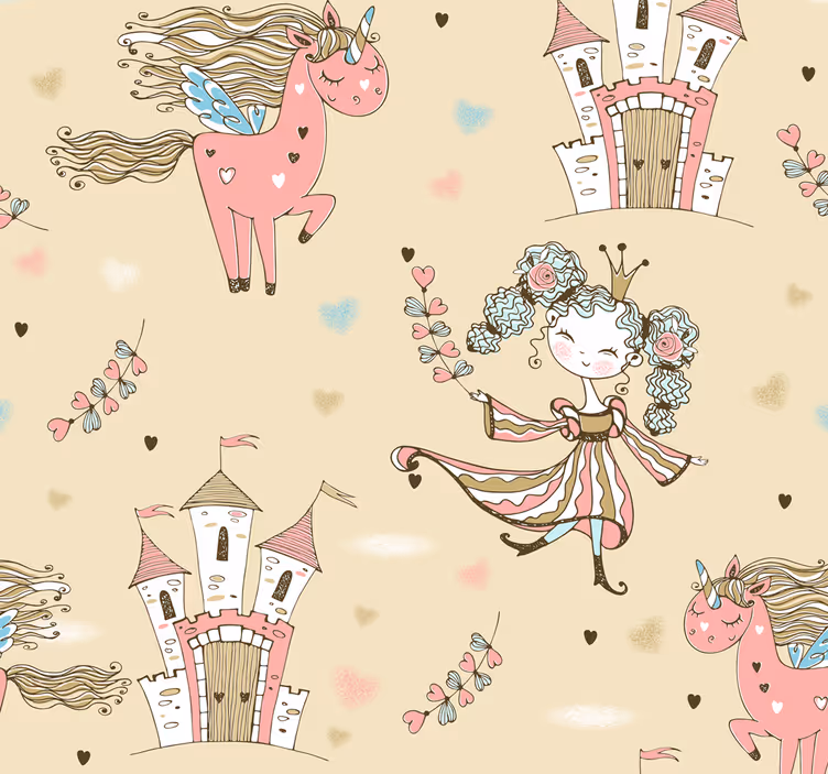 Çocuk odası stor perde unicorn kalesi ve prenses - TenStickers