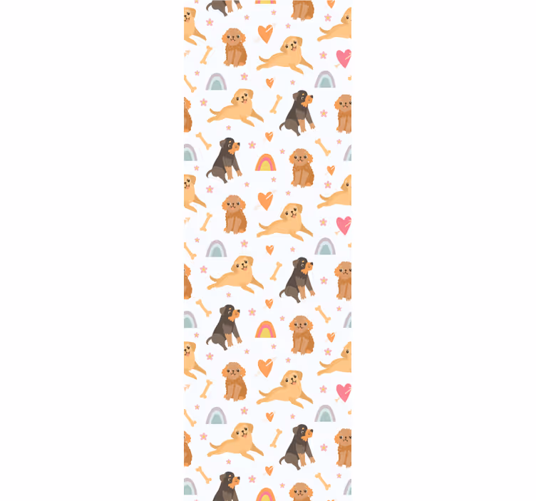 Çocuk odası stor perde sevimli köpek ve gökkuşağı deseni - TenStickers