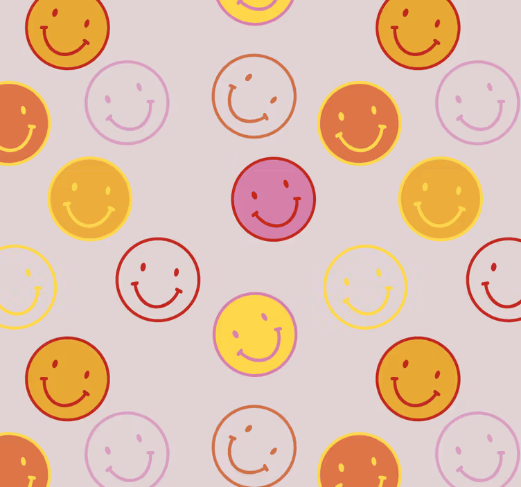 Genç odası stor perde - pembe ve sarı gülümseyen yüzler - TenStickers