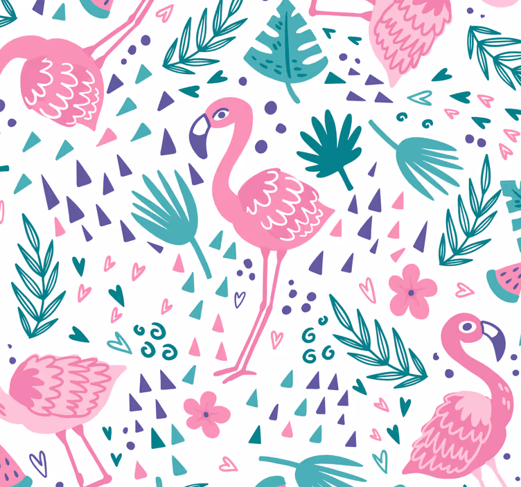 Genç odası stor perde flamingo deseni - TenStickers