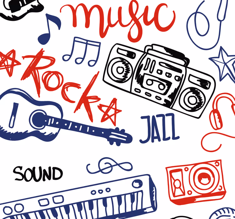 Genç odası stor perde müzik aletleri - TenStickers