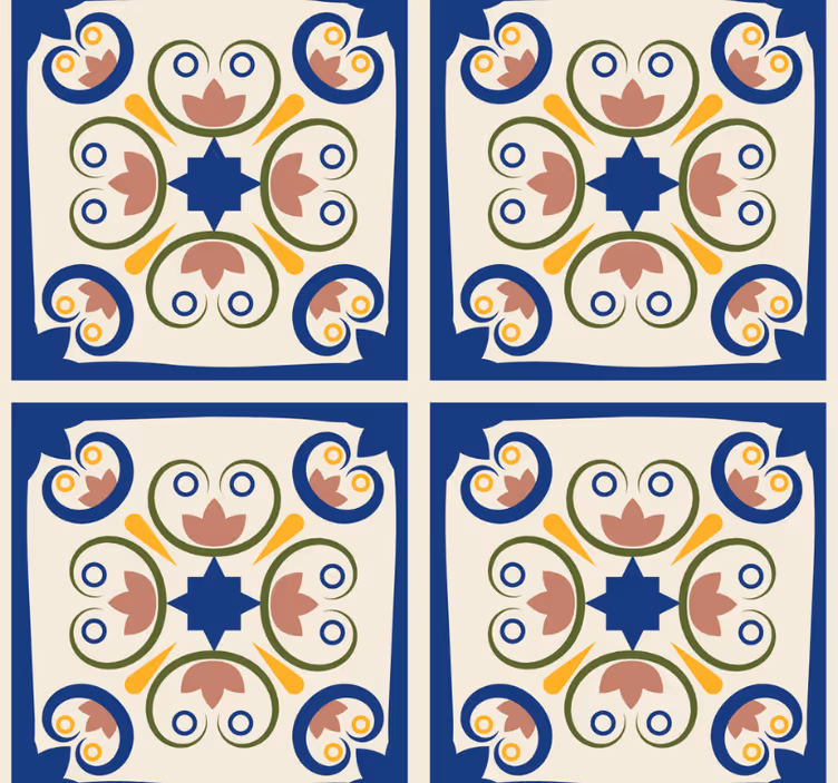 Modern stor perde - pembe çiçekli portekiz seramiği - TenStickers