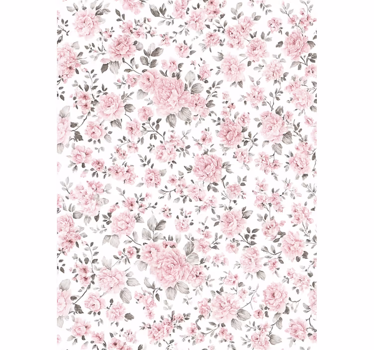 Pembe stor perde - eski retro çiçekler - TenStickers