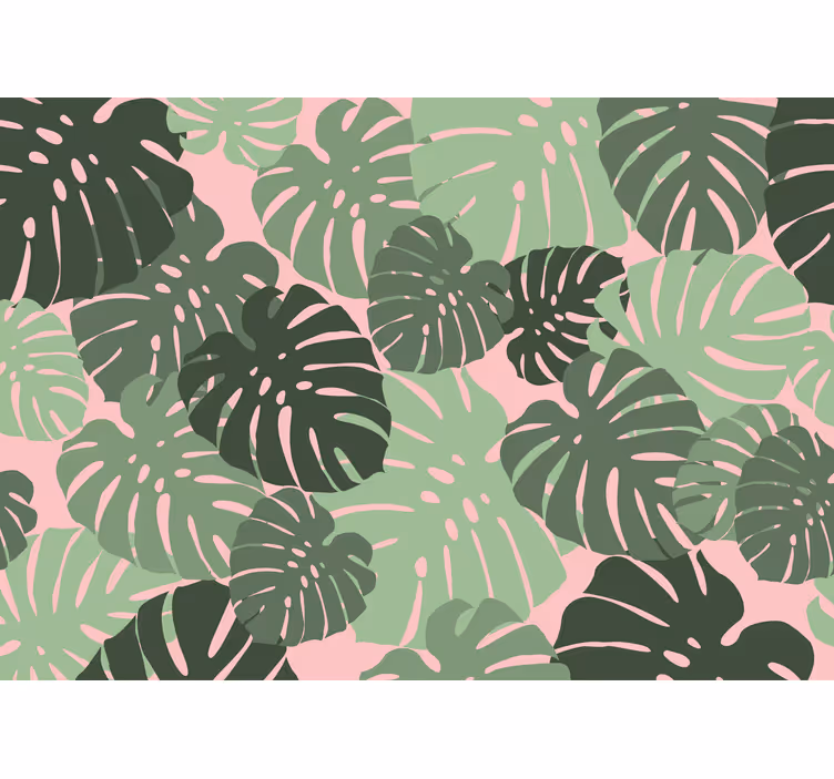 Mutfak stor perde pembe monstera yaprakları - TenStickers