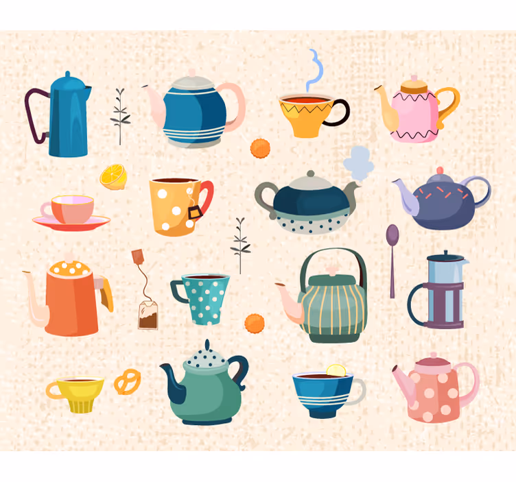 Mutfak stor perde vintage çay deseni - TenStickers