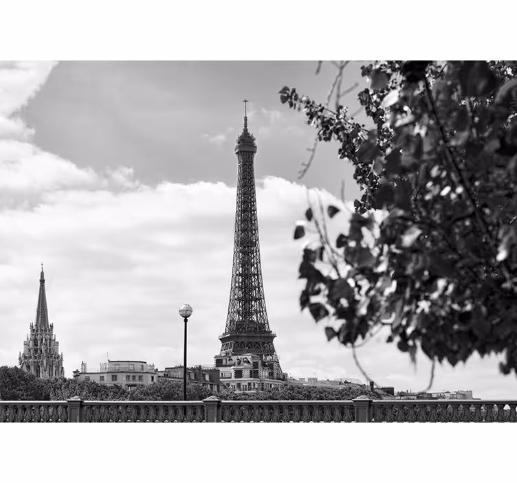 Oturma odası stor perde eiffel kulesi siyah beyaz - TenStickers
