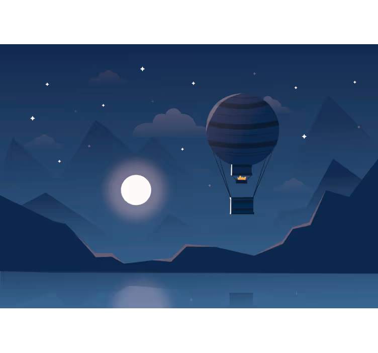 Mavi stor perde gece balon macerası - TenStickers