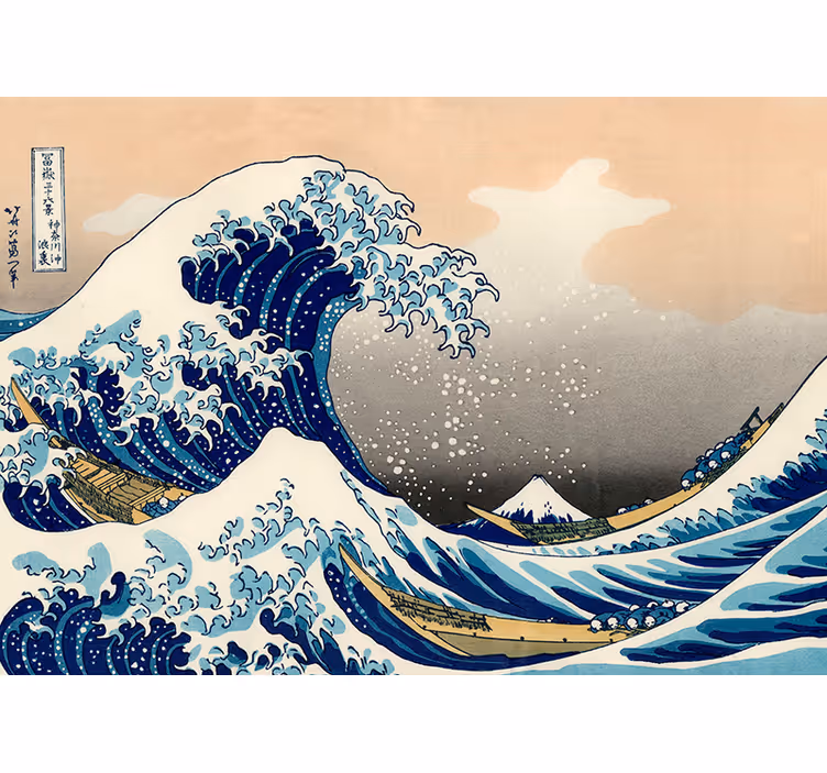 Oturma odası stor perde hokusai dalga duvar resmi - TenStickers