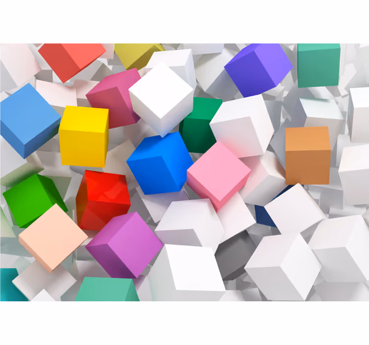 Oturma odası stor perde farklı renklerde 3d küpler - TenStickers