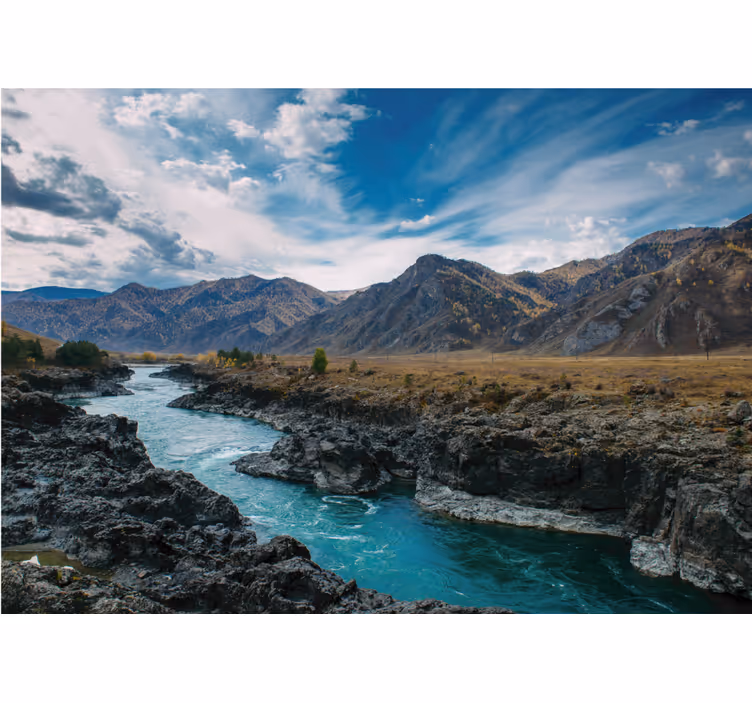 Oturma odası stor perde and dağları nehri - TenStickers