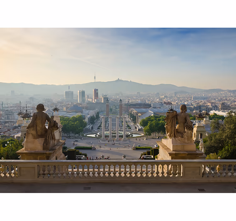 Oturma odası stor perde - barcelona montjuic çeşmesi - TenStickers
