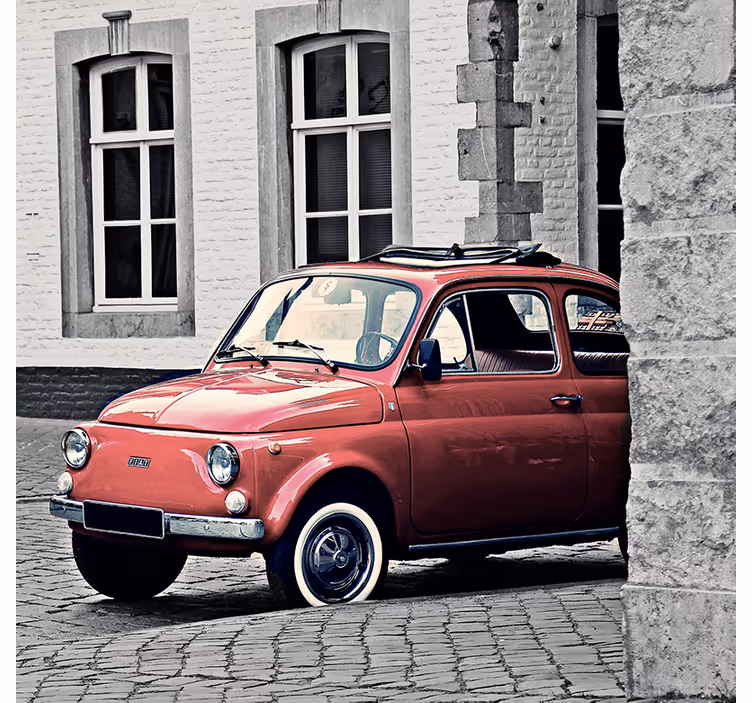Oturma odası stor perde vintage eski fiat 500 - TenStickers