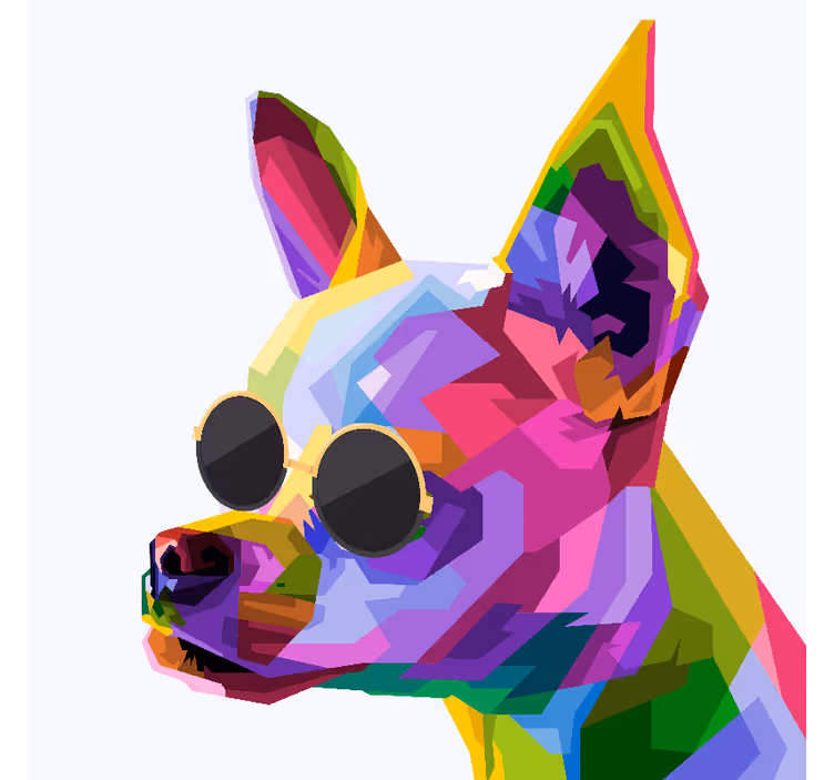 Oturma odası stor perde gözlüklü çok renkli chihuahua - TenStickers
