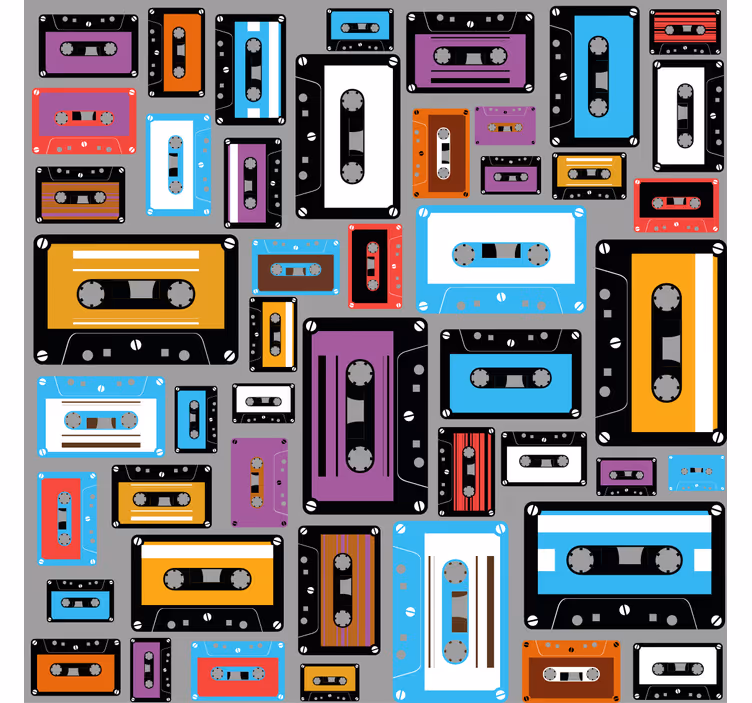 Oturma odası stor perde 80'ler kaset deseni - TenStickers