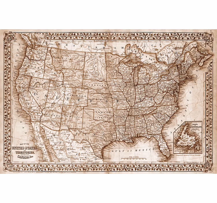 Oturma odası stor perde - vintage kuzey amerika haritası - TenStickers