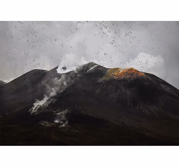 Oturma odası stor perde sisli etna manzarası - TenStickers
