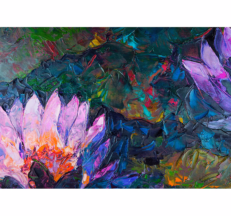 Oturma odası stor perde - yağlıboya lotus - TenStickers