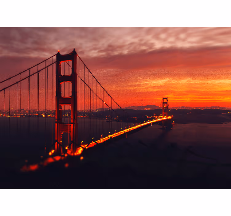 Oturma odası stor perde kırmızı gökyüzü ile golden gate - TenStickers