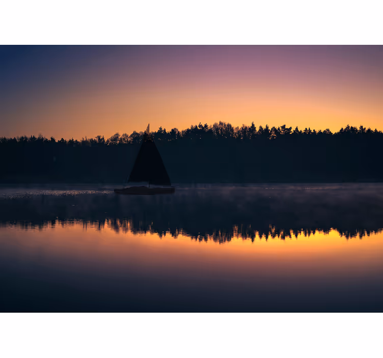 Oturma odası stor perde mazury yelkenli günbatımı - TenStickers