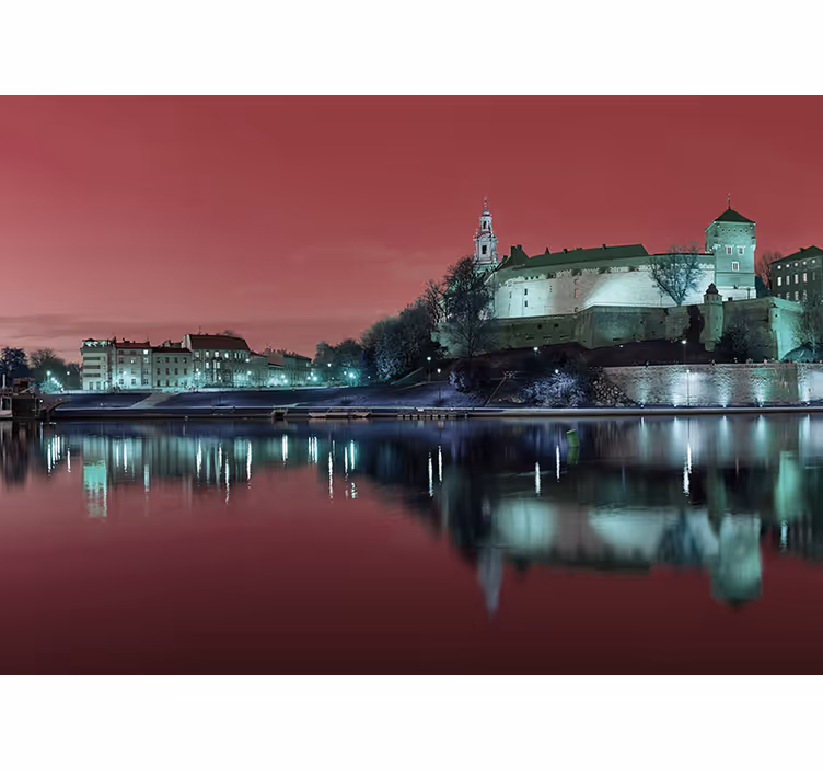 Oturma odası stor perde - günbatımında krakow - TenStickers