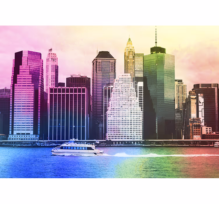 Oturma odası stor perde renkli manhattan gökdelenleri - TenStickers