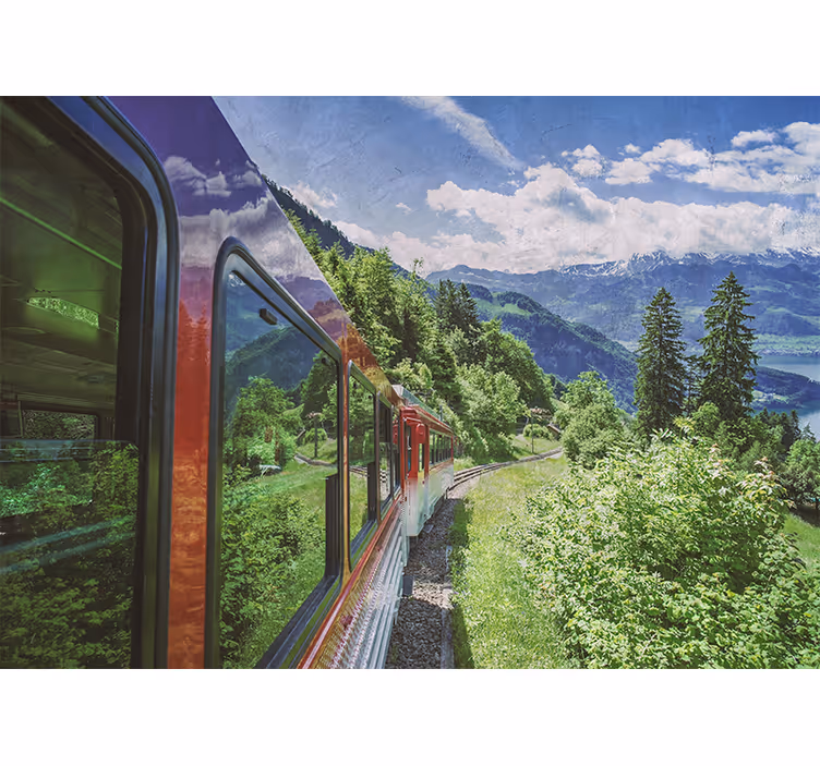 Oturma odası stor perde ormanda kırmızı tren - TenStickers