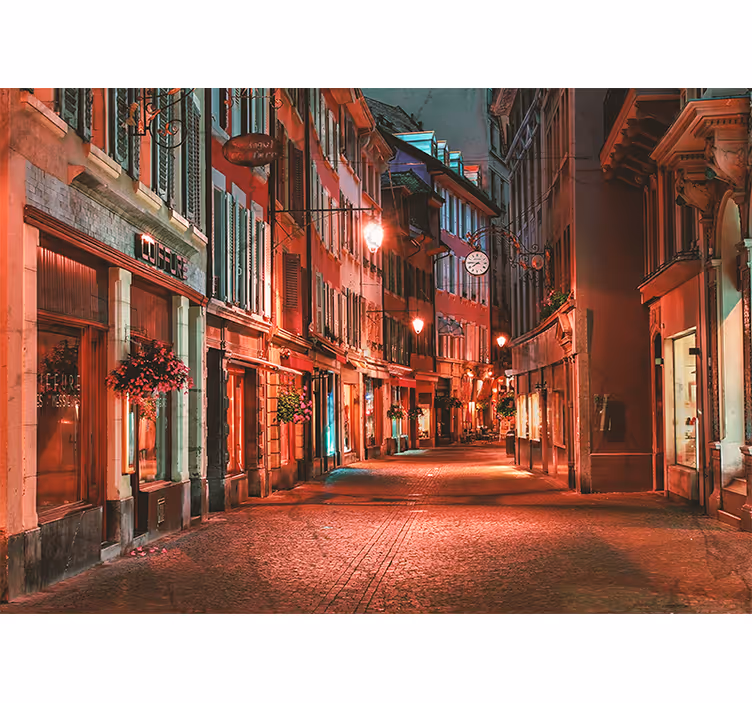 Oturma odası stor perde - İsviçre'de gece yalnız şehir - TenStickers