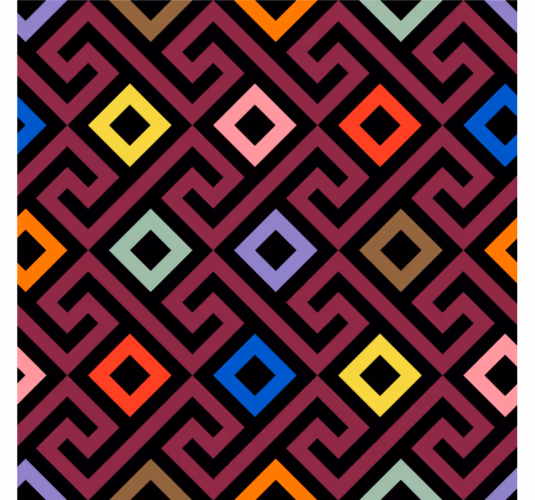 Oturma odası stor perde renkli geometrik labirent deseni - TenStickers