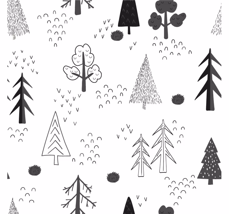 Oturma odası stor perde beyaz minimalistik ağaçlar - TenStickers