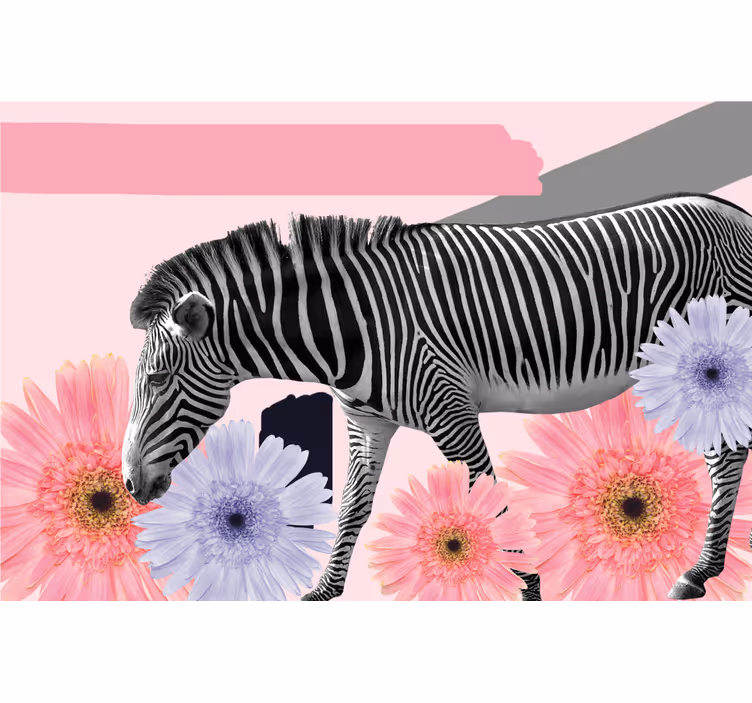 Oturma odası stor perde zebra kolaj stili - TenStickers