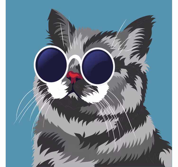 Oturma odası stor perde gri kedi komik tablo - TenStickers