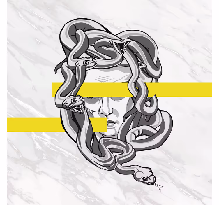 Oturma odası stor perde - beyaz medusa sarı şeritli - TenStickers