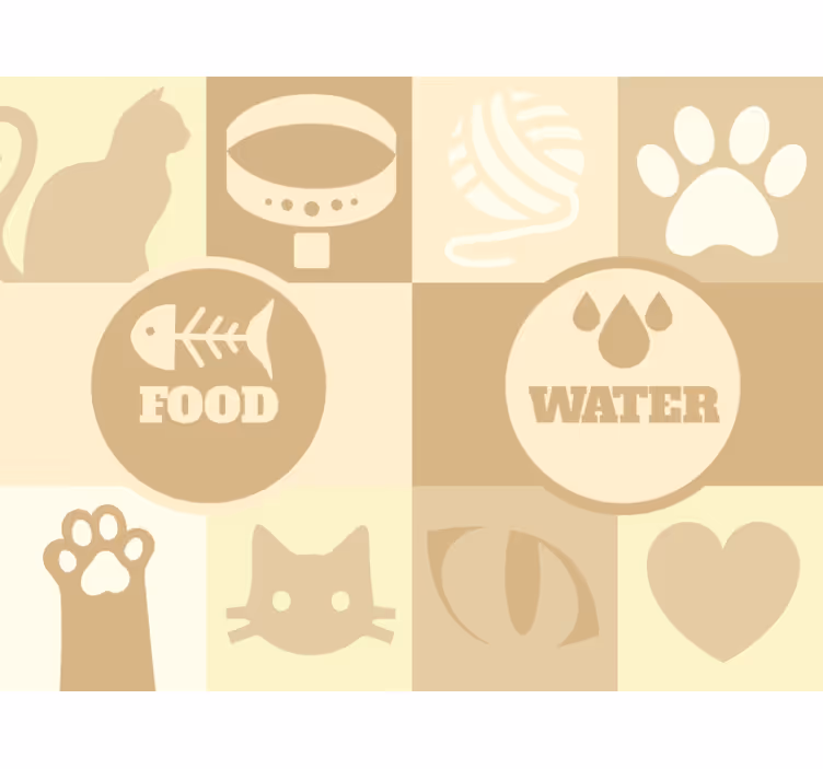 Bej stor perde kedi su ve mama kabı - TenStickers