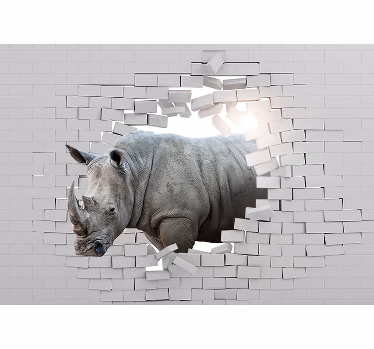 Beyaz stor perde 3d gergedan - TenStickers