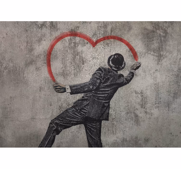 Gri stor perde banksy kalp grafiti deseni - TenStickers