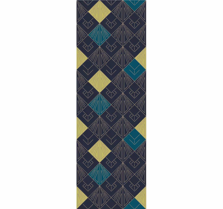 Vintage stor perde gri ve açık mavi art deco deseni - TenStickers