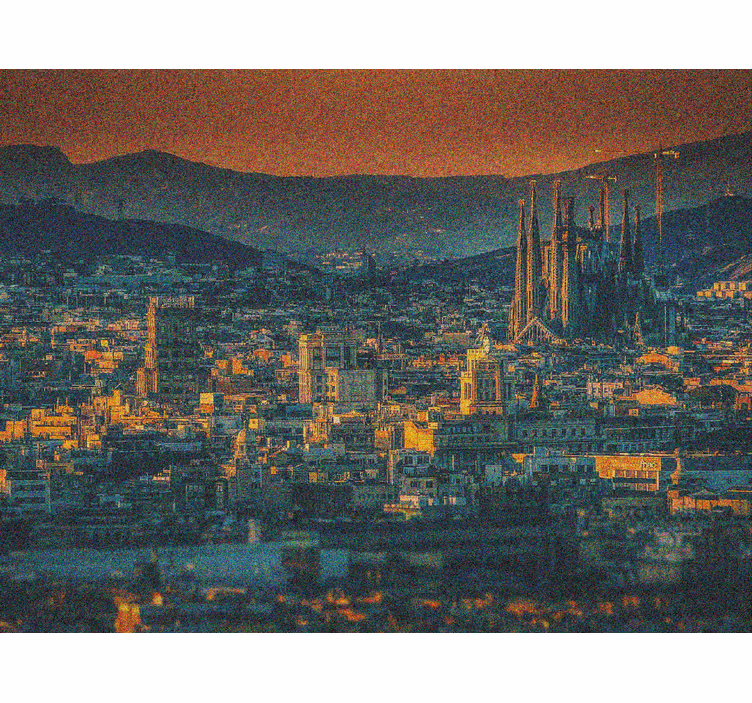 Oturma odası stor perde gece barcelona manzarası - TenStickers