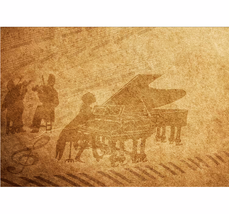 Bej stor perde vintage piyano - TenStickers